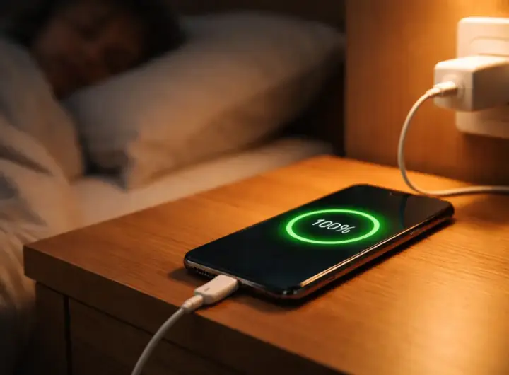 Smartphone carico accanto al letto